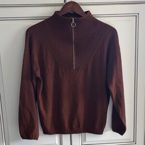 The Reset R/Label Wool Cashmere Ribbed 1/4‎ Zip Pullover Sweater Brown Womens XS